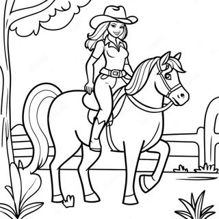 Adventurous Cowgirl Barbie Riding A Horse Coloring Page 45174-36071