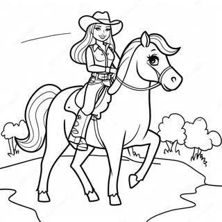 Adventurous Cowgirl Barbie Riding A Horse Coloring Page 45174-36072