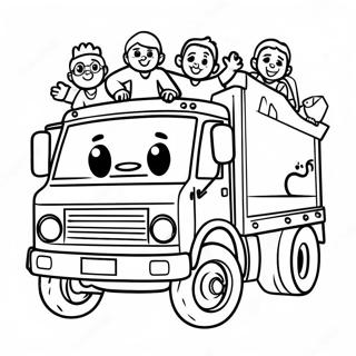 Colorful Trash Truck With Happy Kids Coloring Page 45284-36157