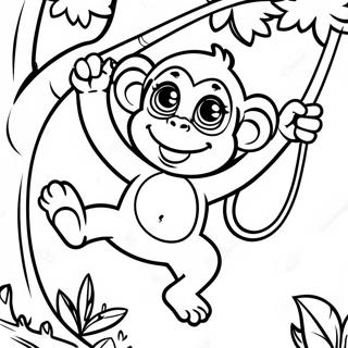 Playful Monkey Swinging From Trees Coloring Page 452-395