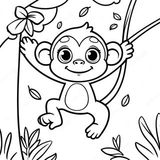 Playful Monkey Swinging From Trees Coloring Page 452-396