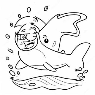 Happy Grandma Shark Swimming Coloring Page 45454-36289