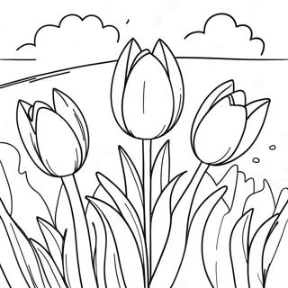 Realistic Tulip Garden Coloring Page 45493-36323