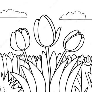 Realistic Tulip Garden Coloring Page 45493-36324