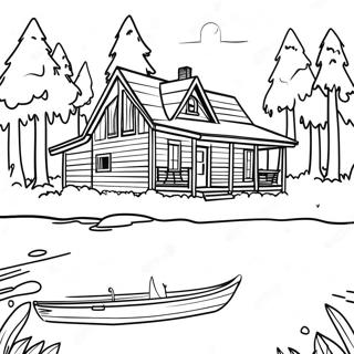 Lake House Cabin In The Woods Coloring Page 45563-36378