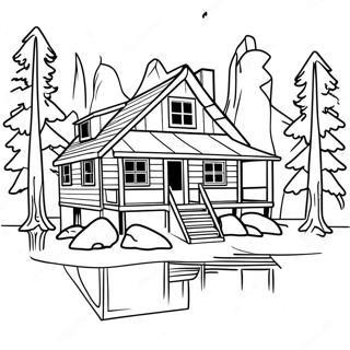 Lake House Cabin In The Woods Coloring Page 45563-36379