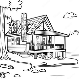 Lake House Cabin In The Woods Coloring Page 45563-36380