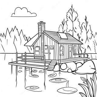 Cozy Lake House Cabin With A Dock Coloring Page 45564-36381