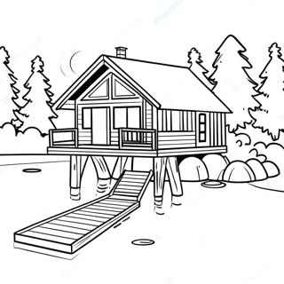 Cozy Lake House Cabin With A Dock Coloring Page 45564-36382