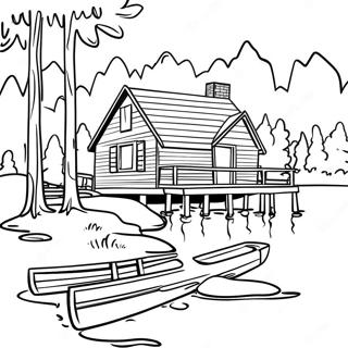 Cozy Lake House Cabin With A Dock Coloring Page 45564-36383