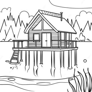 Cozy Lake House Cabin With A Dock Coloring Page 45564-36384