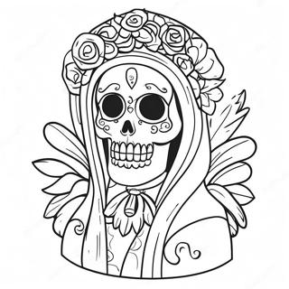 Colorful Santa Muerte With Flowers Coloring Page 45724-36509