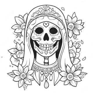 Colorful Santa Muerte With Flowers Coloring Page 45724-36510