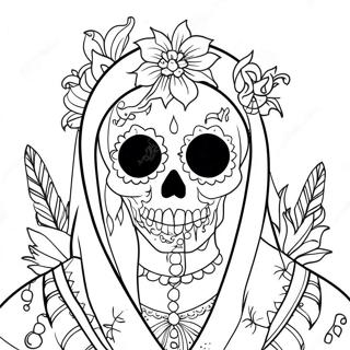 Colorful Santa Muerte With Flowers Coloring Page 45724-36511