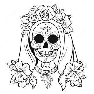 Colorful Santa Muerte With Flowers Coloring Page 45724-36512