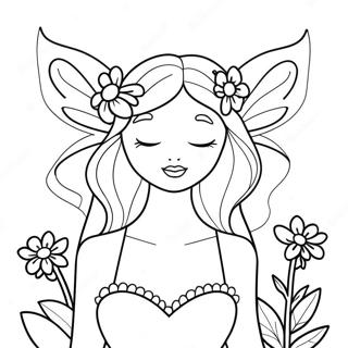 Beautiful Realistic Fairy With Flowers Coloring Page 45763-36538