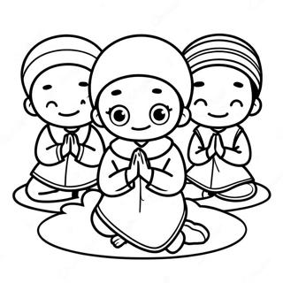 Cute Muslim Kids Praying Coloring Page 45844-36606