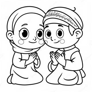 Cute Muslim Kids Praying Coloring Page 45844-36608