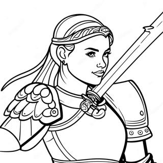 Brave Female Warrior With Sword Coloring Page 45884-36638