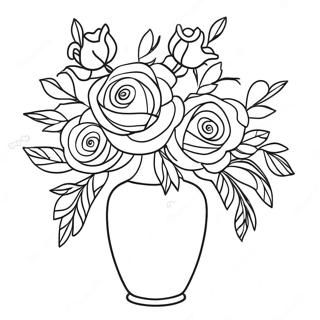 Elegant Flower Vase With Roses Coloring Page 45954-36695