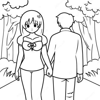 Anime Couple Holding Hands Coloring Page 46043-36762