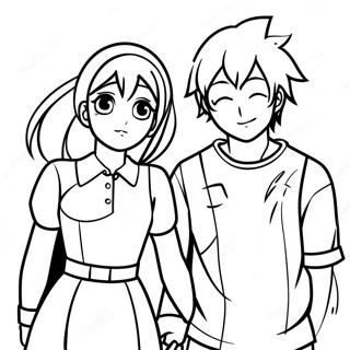 Anime Couple Holding Hands Coloring Page 46043-36763