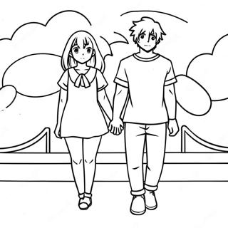 Anime Couple Holding Hands Coloring Page 46043-36764