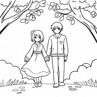 Cute Anime Couple Under A Cherry Blossom Tree Coloring Page 46044-36765