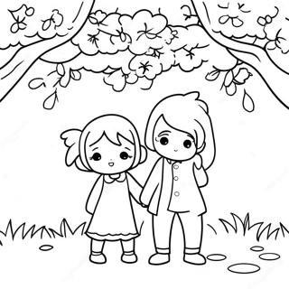 Cute Anime Couple Under A Cherry Blossom Tree Coloring Page 46044-36766