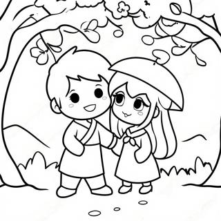 Cute Anime Couple Under A Cherry Blossom Tree Coloring Page 46044-36767