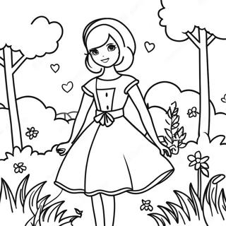 Elegant Girl In Garden Coloring Page 4607-3803