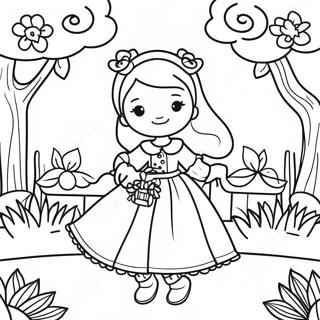 Elegant Girl In Garden Coloring Page 4607-3804