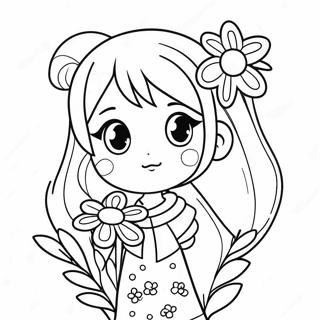 Cute Anime Girl With Flowers Coloring Page 46254-36929