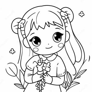 Cute Anime Girl With Flowers Coloring Page 46254-36931