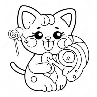 Cute Candy Cat With Lollipop Coloring Page 46264-36940