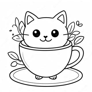 Playful Cat In A Teacup Coloring Page 46454-37086