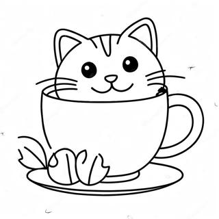 Playful Cat In A Teacup Coloring Page 46454-37087