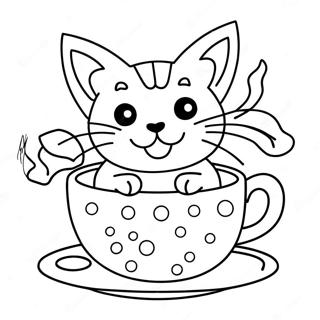 Playful Cat In A Teacup Coloring Page 46454-37088