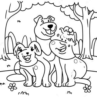 Happy Dog Family Playing In The Park Coloring Page 46624-37219