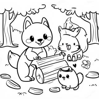 Cute Forest Animals In Logging Scene Coloring Page 46674-37261