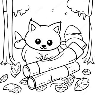 Cute Forest Animals In Logging Scene Coloring Page 46674-37262