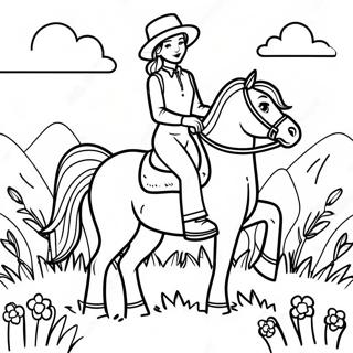 Realistic Girl Riding A Horse In A Meadow Coloring Page 46933-37469