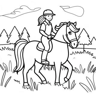 Realistic Girl Riding A Horse In A Meadow Coloring Page 46933-37471