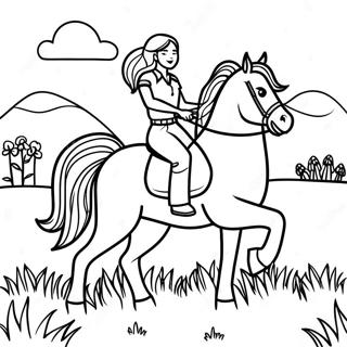 Realistic Girl Riding A Horse In A Meadow Coloring Page 46933-37472