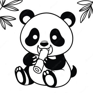 Cute Kawaii Panda Eating Bamboo Coloring Page 47034-37549