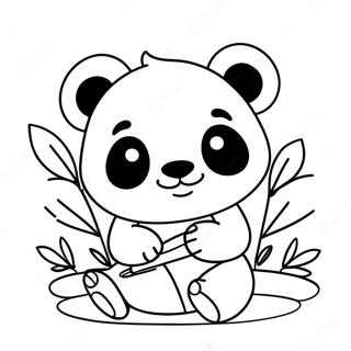 Cute Kawaii Panda Eating Bamboo Coloring Page 47034-37552