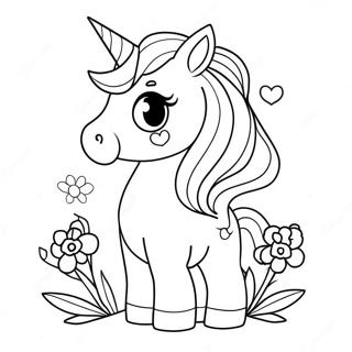 Cute Unicorn With Flowers Valentines Coloring Page 47094-37593