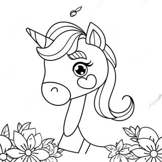 Cute Unicorn With Flowers Valentines Coloring Page 47094-37594