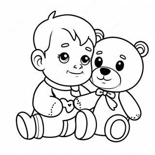 Cute Baby Boy With Teddy Bear Coloring Page 47144-37637