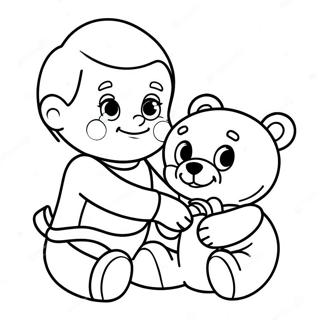 Cute Baby Boy With Teddy Bear Coloring Page 47144-37639